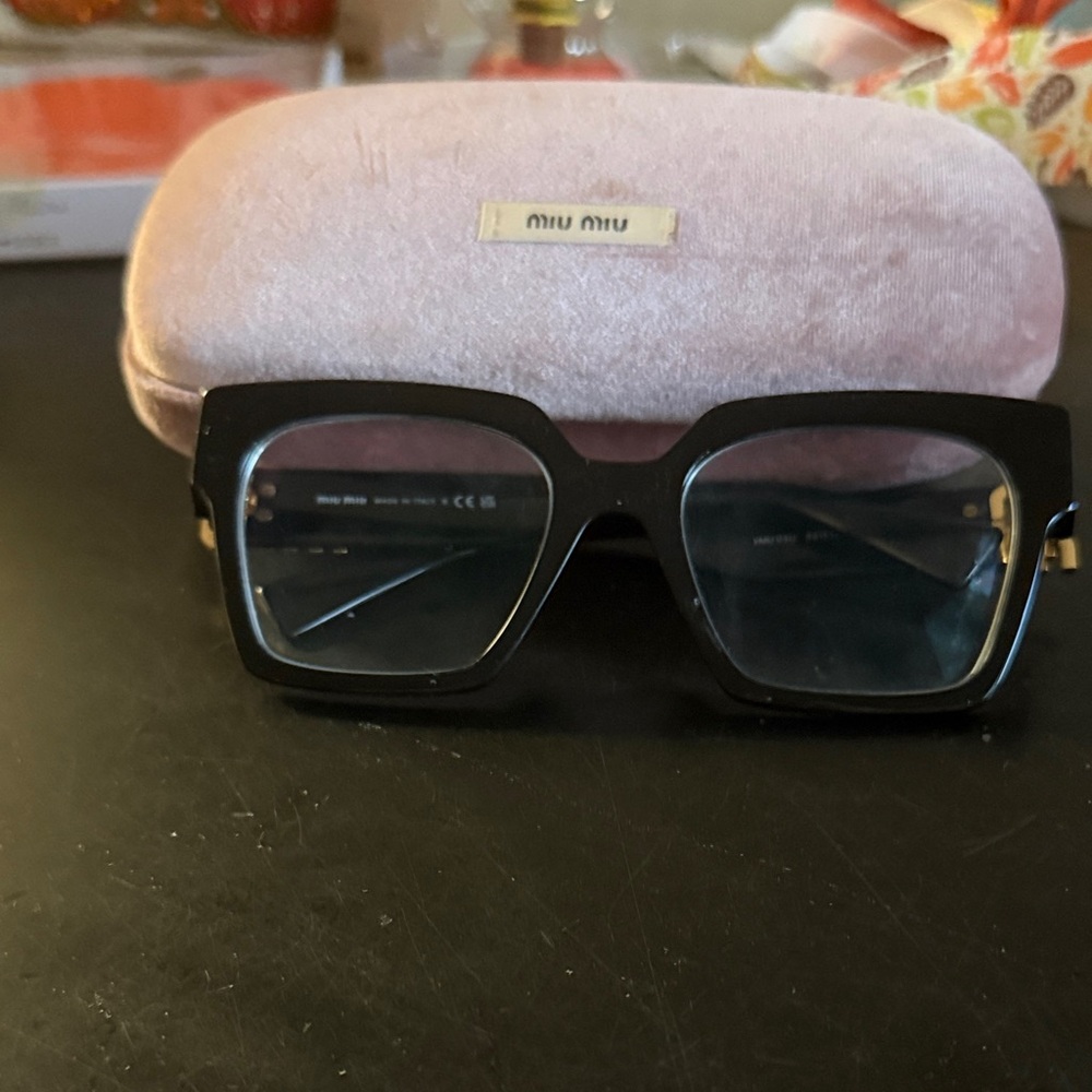 Miu Miu Black Square Eyewear with Pink Case